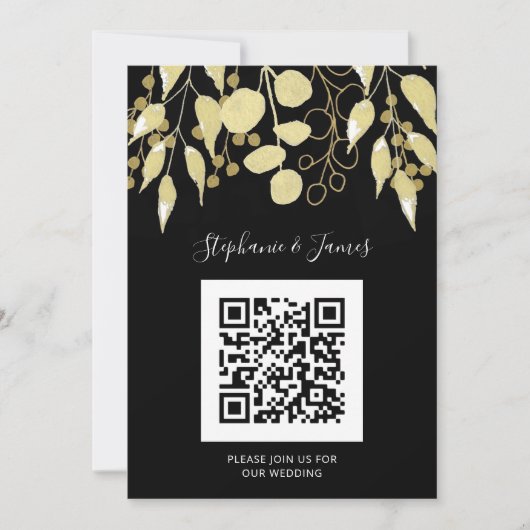 QR Code Black Gold Foliage Weddenschap Kaart (Voorkant)