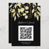 QR Code Black Gold Foliage Weddenschap Kaart (Voorkant / Achterkant)