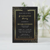 QR Code Black Gold Glitter Graduation Invitations (Debout devant)