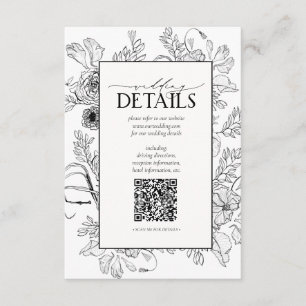 QR Code Black White Floral Weddenschap Details Informatiekaartje