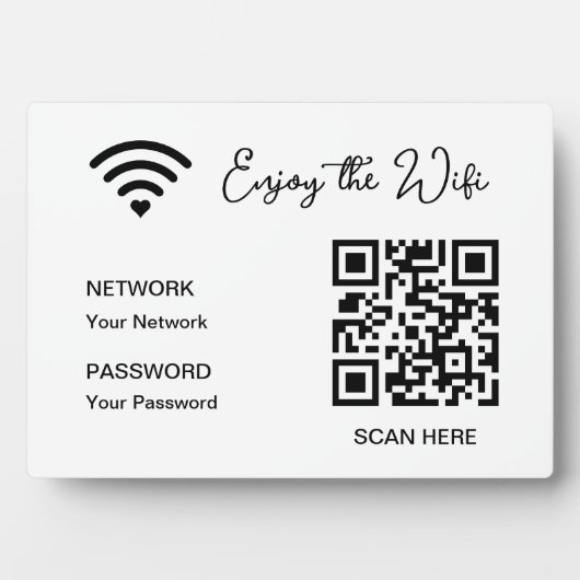 QR Code Blanc Profitez De La Plaque Tabletop Wifi (Devant)