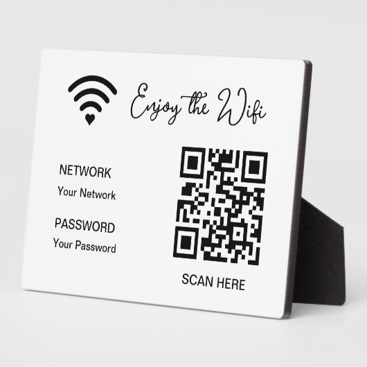 QR Code Blanc Profitez De La Plaque Tabletop Wifi (Côté)