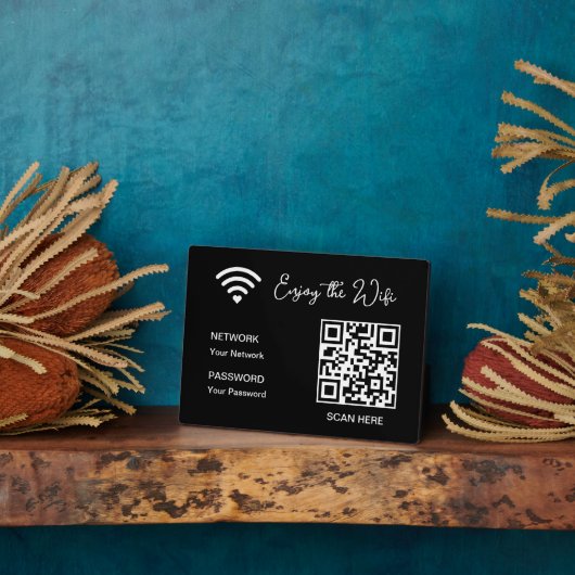 QR Code Blanc Profitez De La Plaque Tabletop Wifi (Côté)