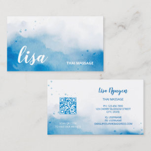 QR Code Blau Watercolor Achtergrond Visitekaartje