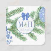 QR Code Blauw Wit Kerstmis Huwelijk RSVP Informatiekaartje (Achterkant)