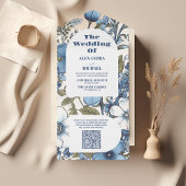 QR Code Blauwe Periwinkle Wildflower Bruiloft All In One Uitnodiging