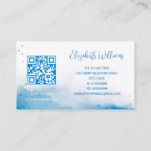 QR Code Blauwe Waterverf Achtergrond Visitekaartje (Achterkant)