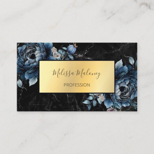 QR-code | Blauwe Waterverf Boho Floral Visitekaartje (Voorkant)