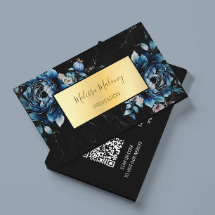 QR-code Blauwe Waterverf Boho Floral Visitekaartje