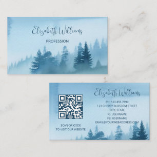 QR-code Blauwe Waterverf Dennenbos Visitekaartje