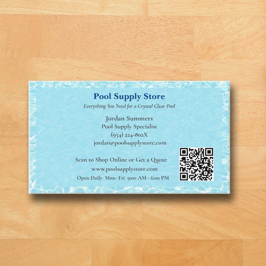 QR Code Blue Swimming Pool Water Pool Contractor Visitekaartje