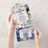 QR Code Blush Bloemen Peacock Chinoiserie Bruiloft All In One Uitnodiging (Afscheurbaar)