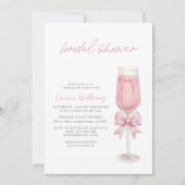 QR Code Blush Pink Bow Champagne Bridal Shower Kaart (Voorkant)