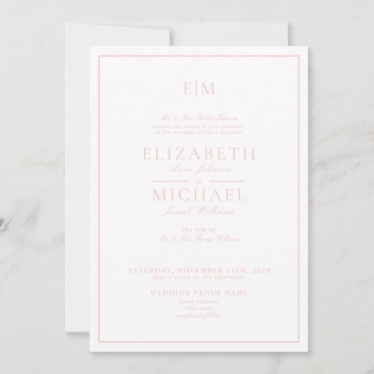 QR Code Blush Pink Classic Monogram Weddenschap Kaart (Voorkant)