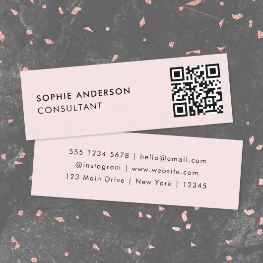 QR-code | Blush Pink Feminine Girly Pastel Modern Mini Visitekaartje