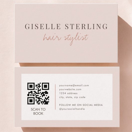 QR Code Blush Pink Hair Stylist Visitekaartje