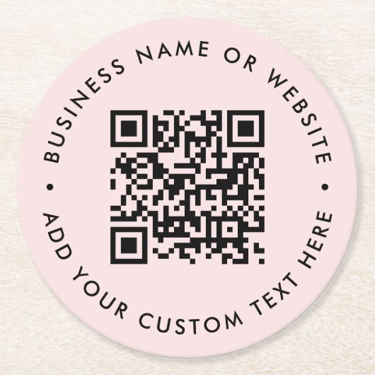 QR-code | Blush Pink Modern Feminine Girly Ronde Kartonnen Onderzetter (Voorkant)