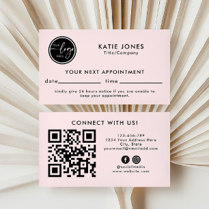 QR Code Blush Roze Aangepaste Logo Zakelijke Onder Afsprakenkaartje