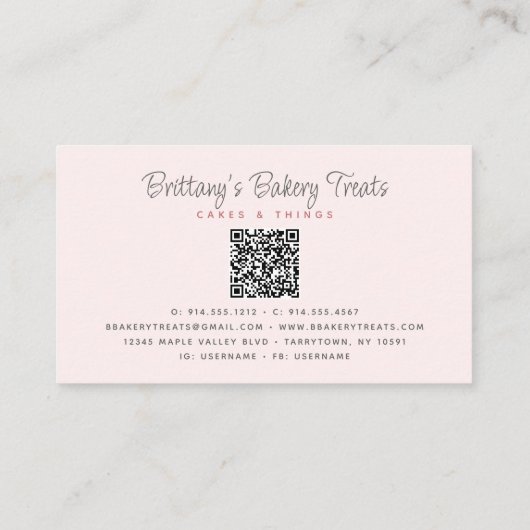 QR-code Blush roze Cake Glitter Drift Pastry Chef Visitekaartje (Achterkant)