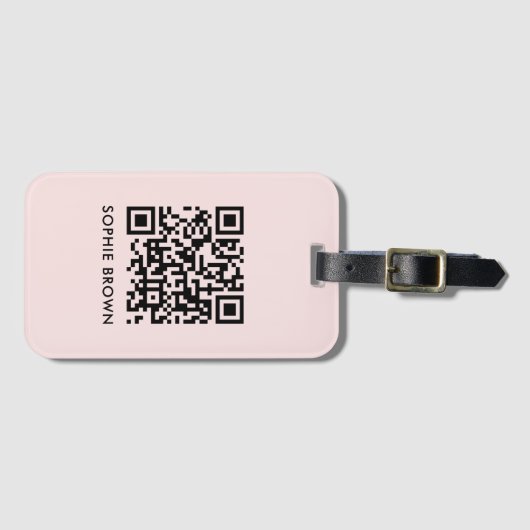 QR code Blush roze feminine scannable Contact Lost Bagagelabel (Voorkant (horizontaal))