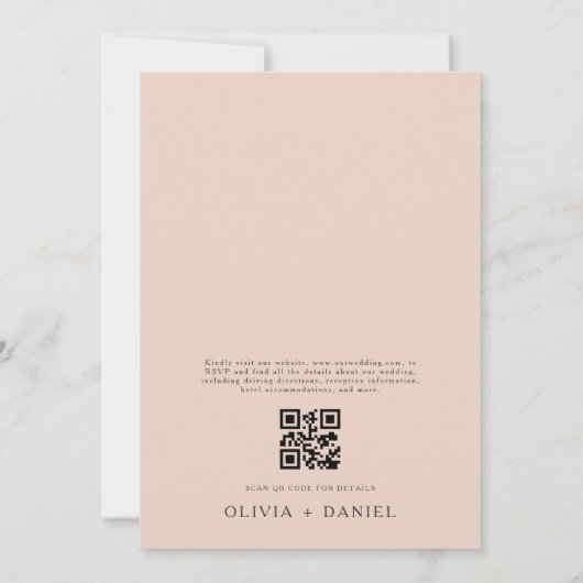 QR Code Blush Roze Minimal Leaf Wedding Kaart (Achterkant)