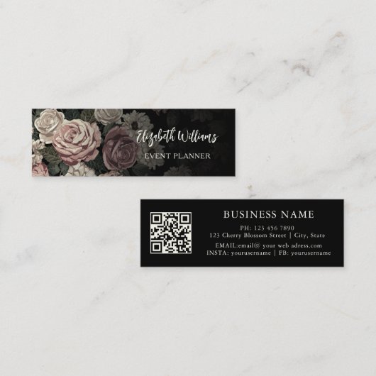 QR Code | Blush Rozen Zwart Mini Visitekaartje (Voorkant / Achterkant)
