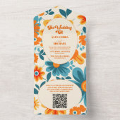 QR Code Boheemse Retro Casual Huwelijk All In One Uitnodiging (Binnen)