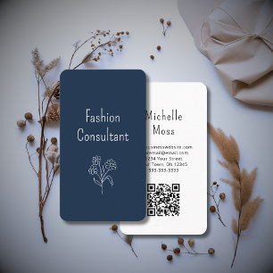 QR code Boho Bloem Illustratie Eenvoudig Navy Blau Visitekaartje
