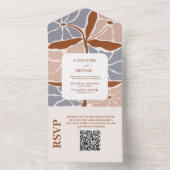 QR Code Boho Chic Retro Bloem Bruiloft All In One Uitnodiging (Binnen)