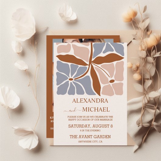 QR-code Boho Chic Retro Bloem Bruiloft Kaart