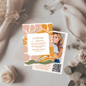 QR-code Boho Chic Retro Bloem Bruiloft Kaart