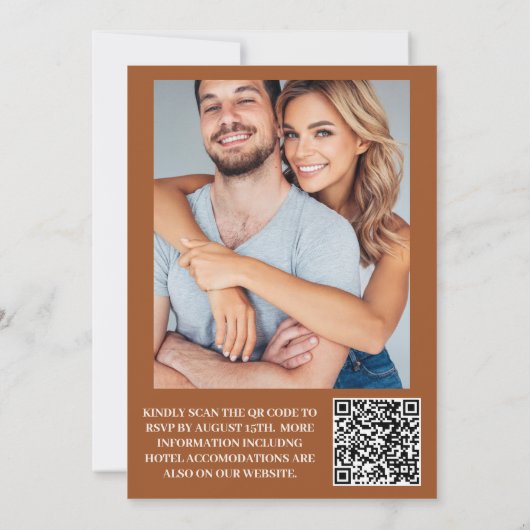 QR-code Boho Chic Retro Bloem Bruiloft Kaart (Achterkant)