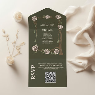QR Code Boho Chic Retro Bloemmotief Retro All In One Uitnodiging