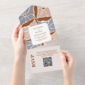 QR-code Boho chique retro bloemenbruiloft All In One Uitnodiging (Afscheurbaar)