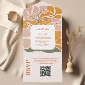 QR-code Boho chique retro bloemenbruiloft All In One Uitnodiging