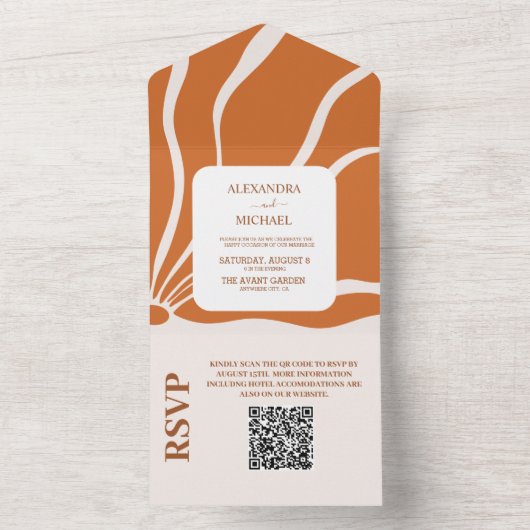 QR-code Boho chique retro bloemenbruiloft All In One Uitnodiging (Binnen)