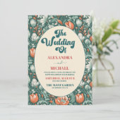 QR Code Boho Chique Retro Kleurrijke Bloemen Bruil Kaart (Staand voorkant)