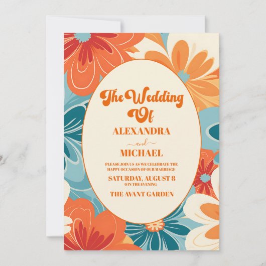 QR Code Boho Chique Retro Kleurrijke Bloemen Bruil Kaart (Voorkant)