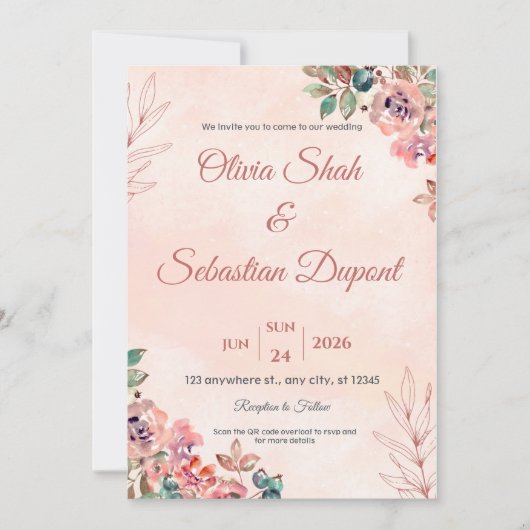 QR Code Boho Floral Faire-part de mariage (Devant)