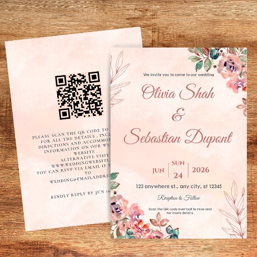 QR Code Boho Floral Faire-part de mariage