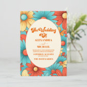 QR Code Boho Retro Bloem Bruiloft Kaart (Staand voorkant)