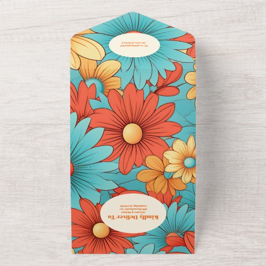 QR Code Boho Retro Bloemen Bruiloft All In One Uitnodiging (Buitenkant)