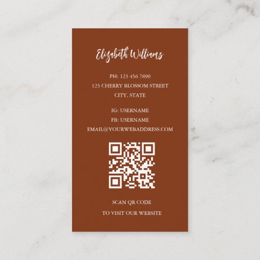 QR-code | Boho Roos Floral Moon Terracotta Visitekaartje (Achterkant)