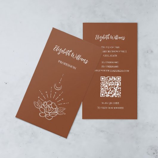 QR-code | Boho Roos Floral Moon Terracotta Visitekaartje