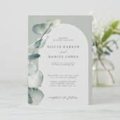 QR code boho sage groene boog eucalyptus bruiloft Kaart (Staand voorkant)