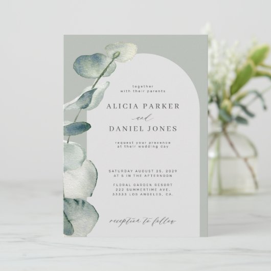 QR code boho sage groene boog eucalyptus bruiloft Kaart (Staand voorkant)