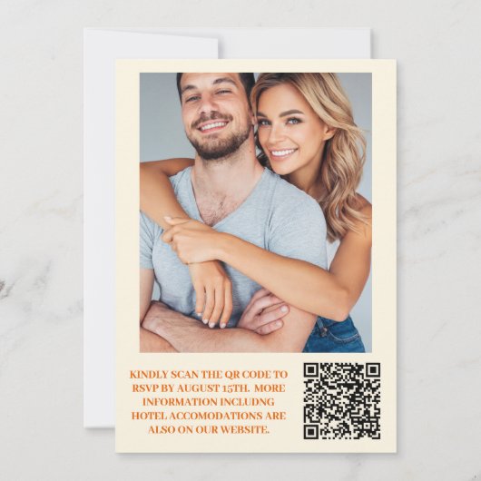 QR Code Boho Seventies Retro Bloemen Bruiloft Kaart (Achterkant)
