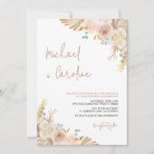 QR Code Boho Terracotta Pampas Bloemenbruiloft Kaart (Voorkant)