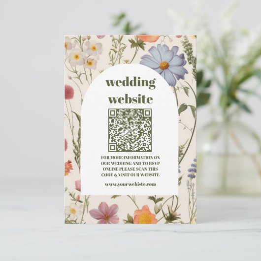 qr code Boho Wildflower Botanische bruiloft Informatiekaartje (Staand voorkant)