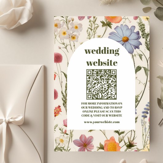 qr code Boho Wildflower Botanische bruiloft Informatiekaartje